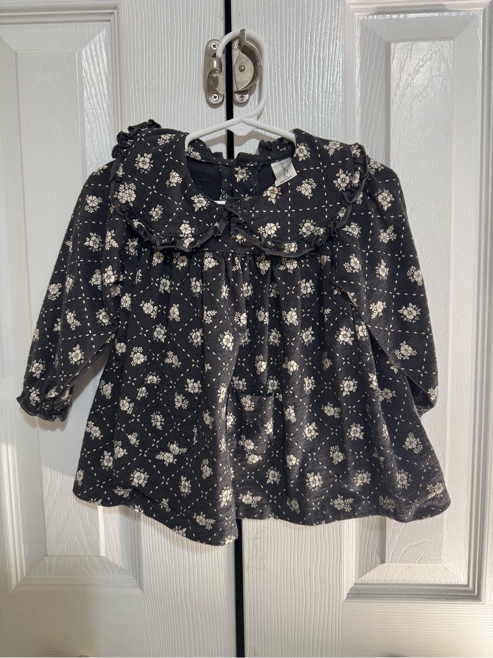 Gerber Black Floral Ruffled Peter Pan Collar Long Sleeve Top